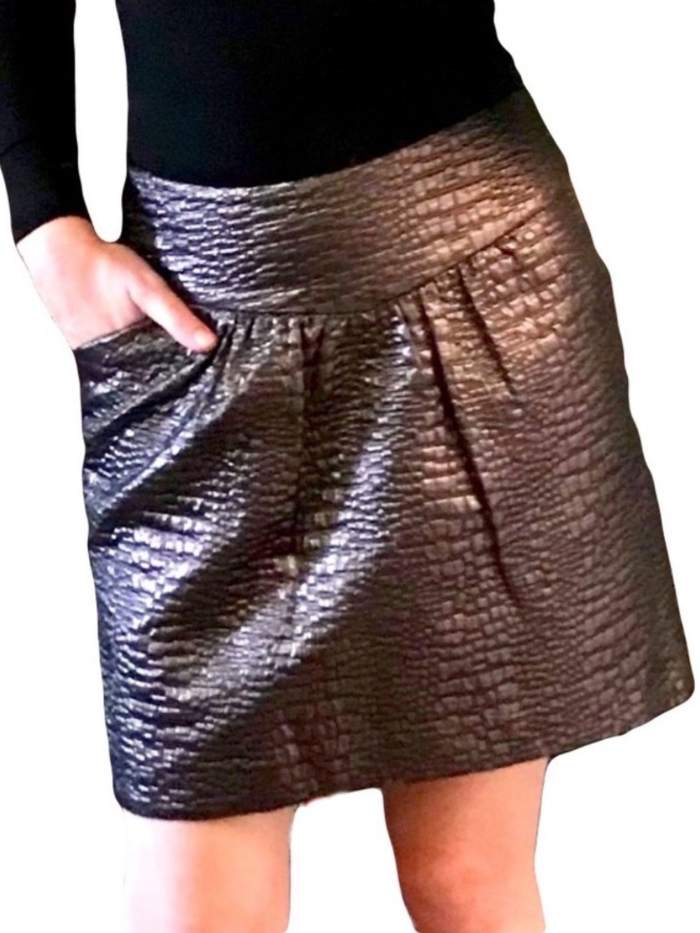 Tibi New York Metallic Bronze Jacquard Mini Skirt Size 4